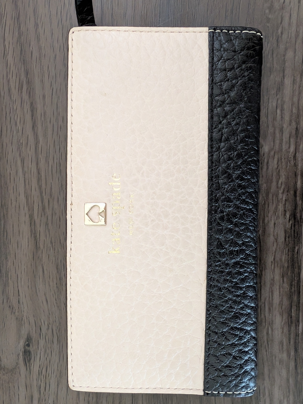 Kate Spade Two-Tone Pebbled Leather Wallet in Beige and Black
